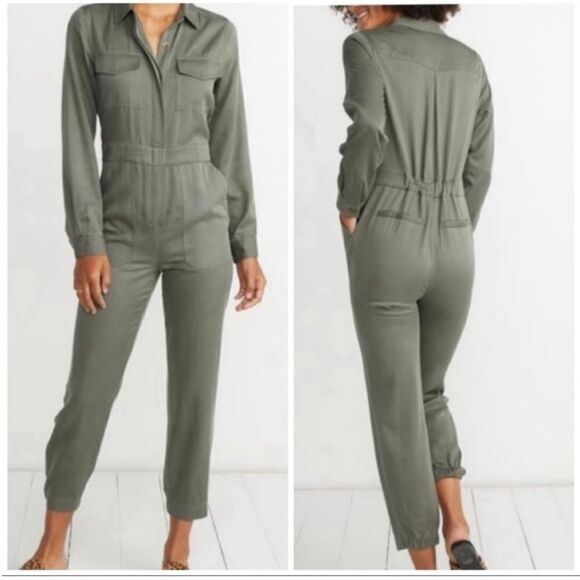 Marine Layer Frida Utility Green Tencel Distressed Jumpsuit Boho Contemporary - Picture 2 of 16